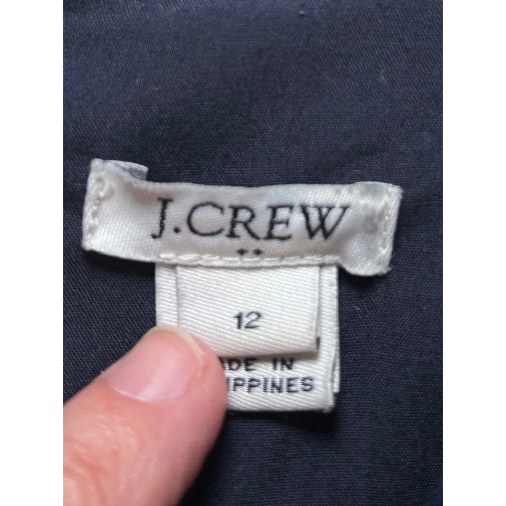 J.Crew Navy Blue Eyelet‎ Cotton Mini Dress 12 V-Neck Long Sleeve Lined Scallop